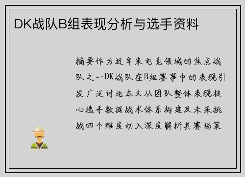 DK战队B组表现分析与选手资料