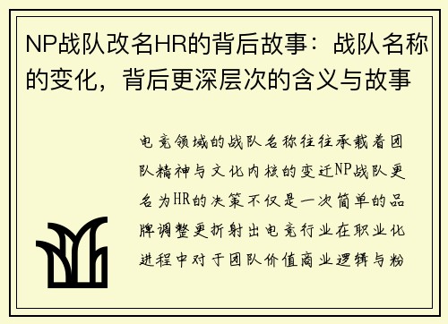 NP战队改名HR的背后故事：战队名称的变化，背后更深层次的含义与故事
